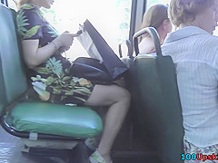 Slim-shaped lady shows thongs in upskirt video