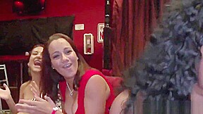 Slutty redhead sucks black stripper on camera