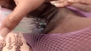 Stockinged Solo Ebony Toys Her Hot Pussy