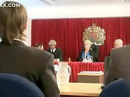 Strapon fucked in the courtroom 
