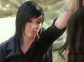 Strapon fucked lesbo pleasured by goth dyke