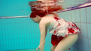 Stripping Naked Babe Marketa With Hairy Twat In The Pool
