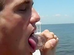 Stud Drinks Cum From a Glass