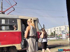 Stunning blonde filmed by spy upskirt camera in public