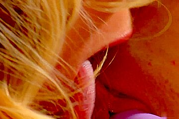 Stunning young blondes dildo fuck on the sofa