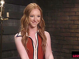 Sub redhead gets pussywhipping and throatfucking training