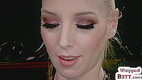 Submissive lez babe pussywhipped by bosomy lezdom MILF