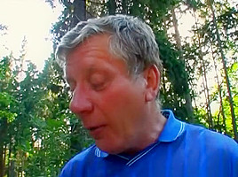 Sultry brunette touches herself and gets fucked by an old guy outside
