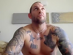 Tatted Muscle Jerks Off