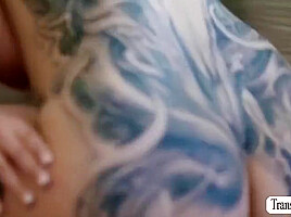 Tattooed Stepmom Comforts Trans Stepteen By Riding Her Shecock - Saska Sage