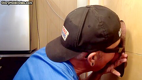 Tattooed gloryhole DILF sucks cock 4 cum in mouth at home