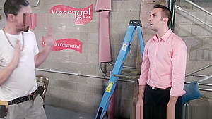 Tattooed massage babe facialized by masseur