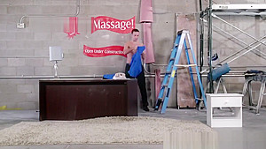 Tattooed massage babe facialized by masseur