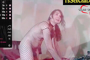 Thin In Fishnet Outfit Toys A Ukulele