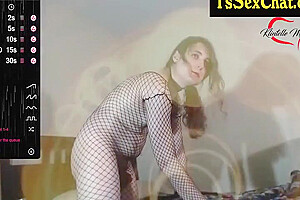 Thin In Fishnet Outfit Toys A Ukulele