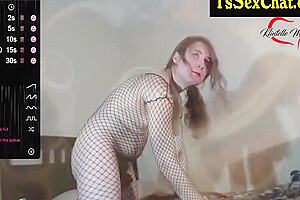 Thin In Fishnet Outfit Toys A Ukulele