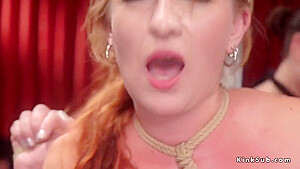 Tied Up Slaves Suffers Lezdom At Orgy