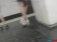 Tight g-string of a hottie seen in free upskirt video