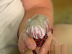 Tormented homosexual guy has his balls waxed and cock wanked