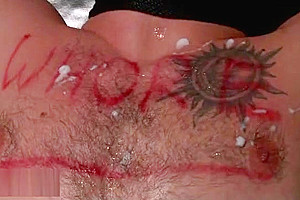 Tranny fucks and cums on a strapped guy with huge cock