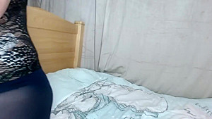 UK GF sucks boys cock wearing her new lace bodysuit