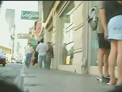 Upskirt loving sneaks up next to the unsuspecting girls