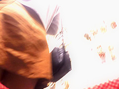 Upskirt of a suede miniskirt babe