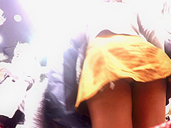 Upskirt of a suede miniskirt babe