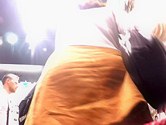 Upskirt of a suede miniskirt babe