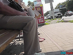 Upskirting filmed skinny ass of a brunette gal