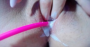 Zooming in on super Wet pussy and find hair on Tits