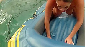 fat girl and the second girl sinking by falling out of the boat