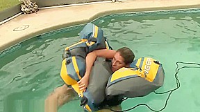 fat girl and the second girl sinking by falling out of the boat