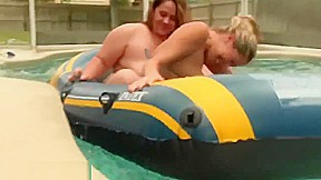 fat girl and the second girl sinking by falling out of the boat