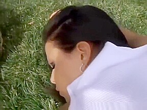 hot teen 18+ latina gets some pov cock in the backyard and takes a load on her