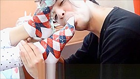 licking some messy feet and socks fetish foot