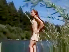 natural redhead getting off by river style micro mini bikini