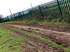 public masturbation by the train tracks with cumshot and pissing