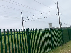 public masturbation by the train tracks with cumshot and pissing