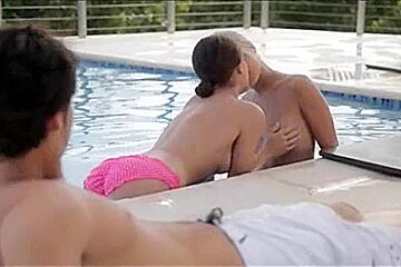 shocking threesome by the pool