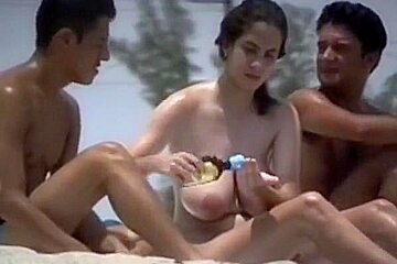 shy girl with big tits on French beach