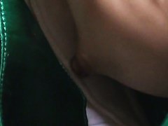 silky green dress downblouse on an hot Asian bit of pussy