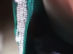 silky green dress downblouse on an hot Asian bit of pussy