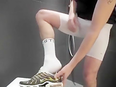 twink pissing in his Adidas tracksuit