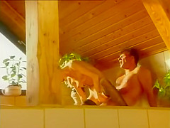 vintage brunette in the bath