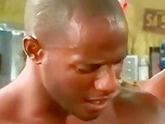 white dude gets cum on by many bbc`s