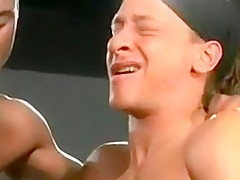 white dude gets cum on by many bbc`s