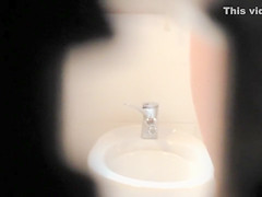 with saggy melons gets spied on during a bath